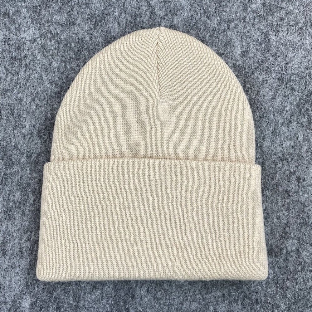Adidas Originals Wide Cuff Fold Beanie Women’s OSFM Alumina Beige Black Knit Cap - Picture 2 of 4
